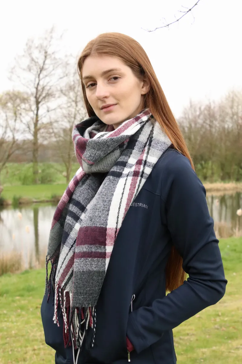 Hy Equestrian Ladies Supersoft Tartan Scarf - Navy/Fig/White-1